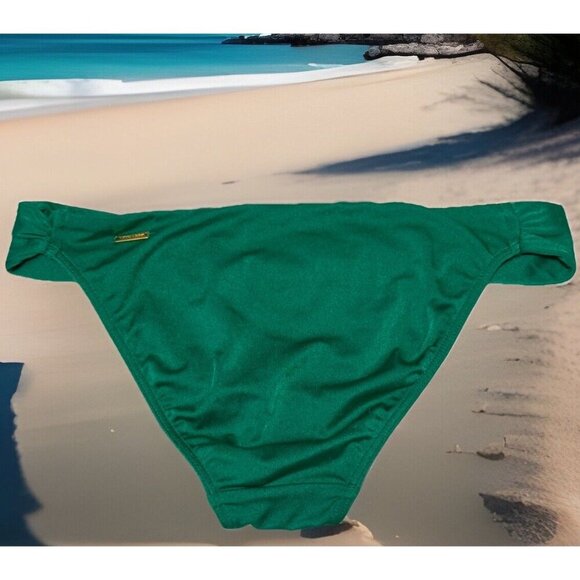 Victoria‎ Secret Bikini Bottom Size XS Logo Lined Emerald Green Shimmery Beach - Picture 1 of 4